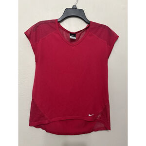 Nike Dri-Fit Hot Pink Mesh Sheer V Neck Running Shirt Size Small‎
